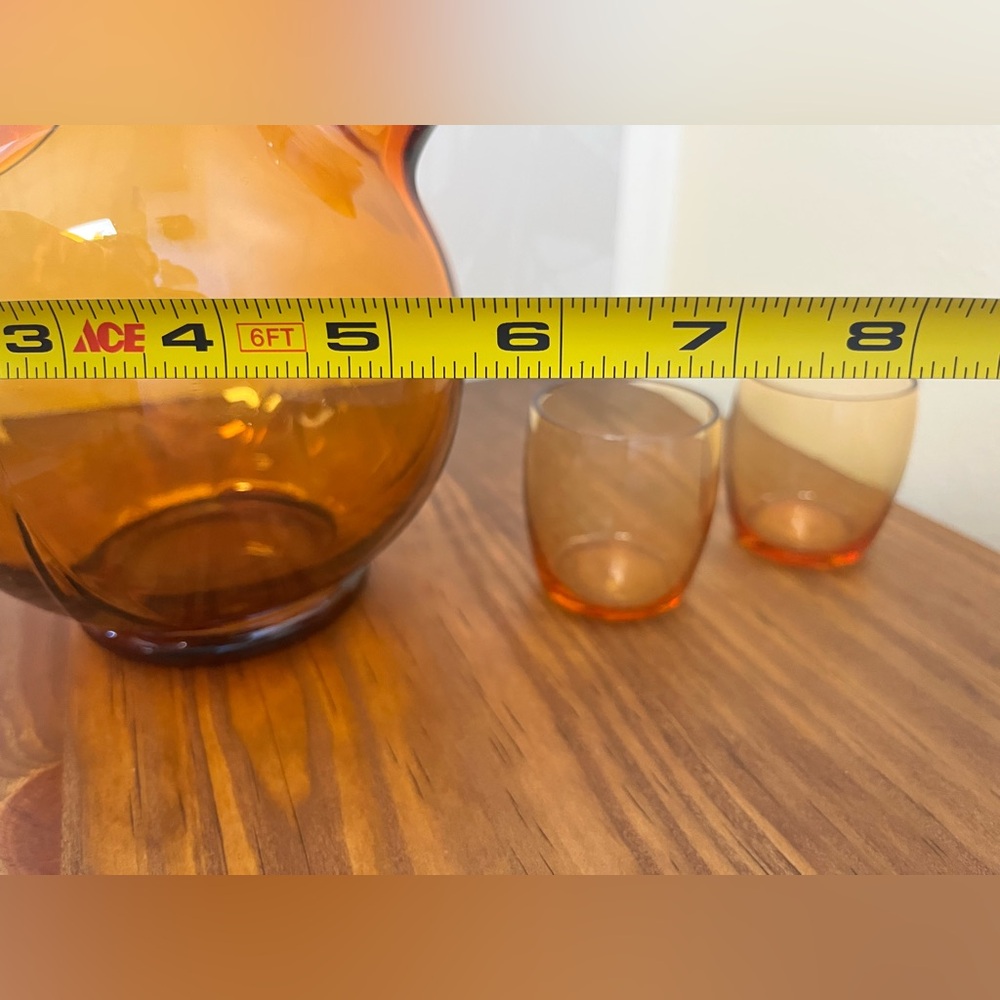 Vintage Cambridge Amber Glass Tilt Ball Cordial Decanter w/2 Glasses - Picture 11 of 13
